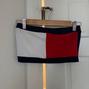 Blue, white and red tube top